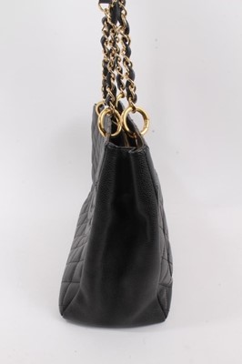 Lot 2050 - Chanel black caviar quilted leather large shopping tote handbag.