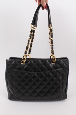 Lot 2050 - Chanel black caviar quilted leather large shopping tote handbag.