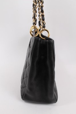 Lot 2050 - Chanel black caviar quilted leather large shopping tote handbag.