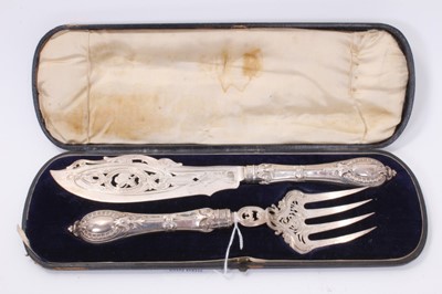 Lot 223 - Pair Victorian silver fish servers in case