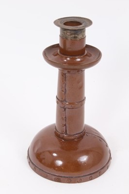 Lot 91 - Doulton Lambeth silicon ware faux copper Arts & Crafts 
Candlestick.
