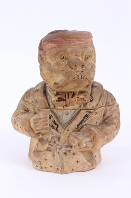 Lot 169 - 19th century novelty terracotta tobacco jar in the form of a dog wearing a smoking jacket and cap