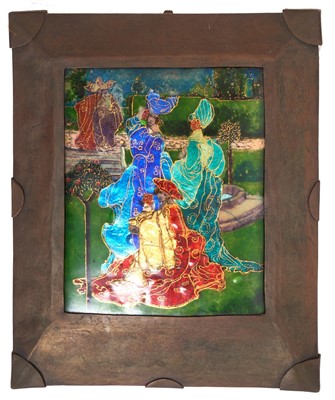 Lot 713 - Manner of Pheobe Anna Traquair  (1852-1936), enamelled plaque, mediaeval figural 
group.