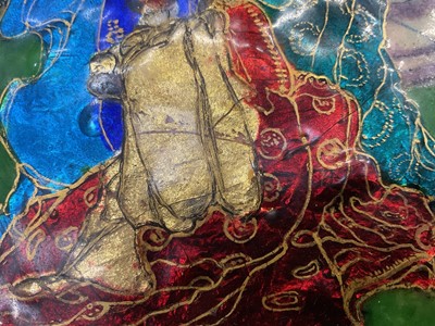 Lot 713 - Manner of Pheobe Anna Traquair  (1852-1936), enamelled plaque, mediaeval figural 
group.