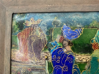 Lot 713 - Manner of Pheobe Anna Traquair  (1852-1936), enamelled plaque, mediaeval figural 
group.