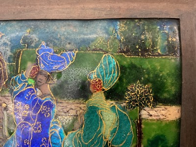 Lot 713 - Manner of Pheobe Anna Traquair  (1852-1936), enamelled plaque, mediaeval figural 
group.