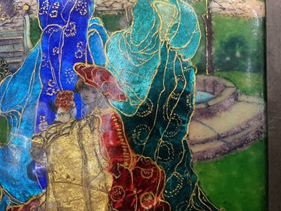 Lot 713 - Manner of Pheobe Anna Traquair  (1852-1936), enamelled plaque, mediaeval figural 
group.