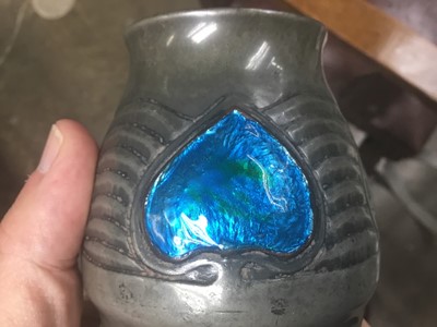 Lot 731 - Archibald Knox for Liberty style pewter and cabochon enamel vase