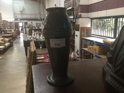 Lot 731 - Archibald Knox for Liberty style pewter and cabochon enamel vase