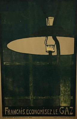 Lot 225 - Jeanne Fapaurnou, lithographic poster - ‘Francais. Economisez 
Le Gaz’, 31cm x 51cm in glazed frame