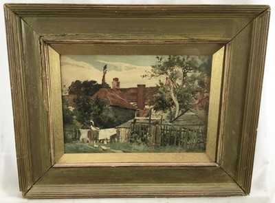 Lot 94 - H Ballard, 19th century watercolour - woman before a cottage.