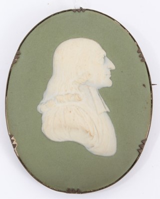 Lot 106 - A Wedgwood green jasperware bust of John Wesley