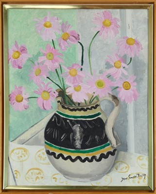 Lot 1157 - *Jane Simone Bussy (1906-1960) oil on canvas - jug of flowers, signed