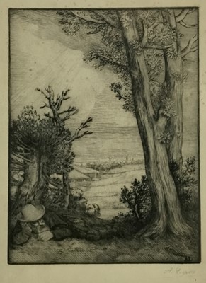 Lot 226 - Alphonse Legros etching - sleeping figure, 21cm x 28cm, in glazed frame