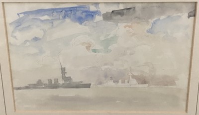 Lot 69 - Philip Connard (1875-1958) watercolour sketch - naval vessels, 27cm x 18cm in glazed frame