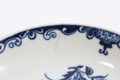 Lot 6 - A Worcester blue and white tea bowl and saucer, circa 1757-80, painted with the Mansfield pattern, crescent marks, the saucer measuring 10.75cm diameter