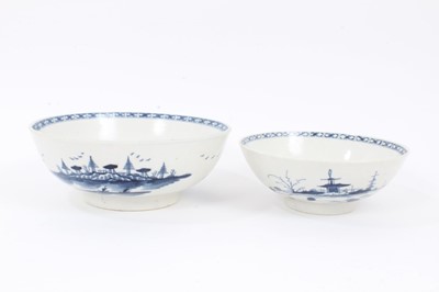 Lot 8 - A Worcester blue and white bowl, circa 1770-80, painted with the Rock Strata Island pattern, crescent mark to base, 18.5cm diameter