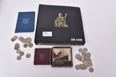 Lot 469 - G.B. - Coin album containing pre 1920 and 1947 silver coins, a cased 'Lusitania' (German) Medallion and other issues (Qty)