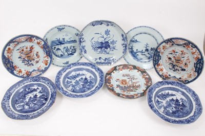 Lot 17 - Nine 18th century Chinese porcelain dishes, including five blue and white, and two Imari style