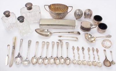 Lot 237 - Selection of miscellaneous silver, including flatware, caddy spoon, and other items
