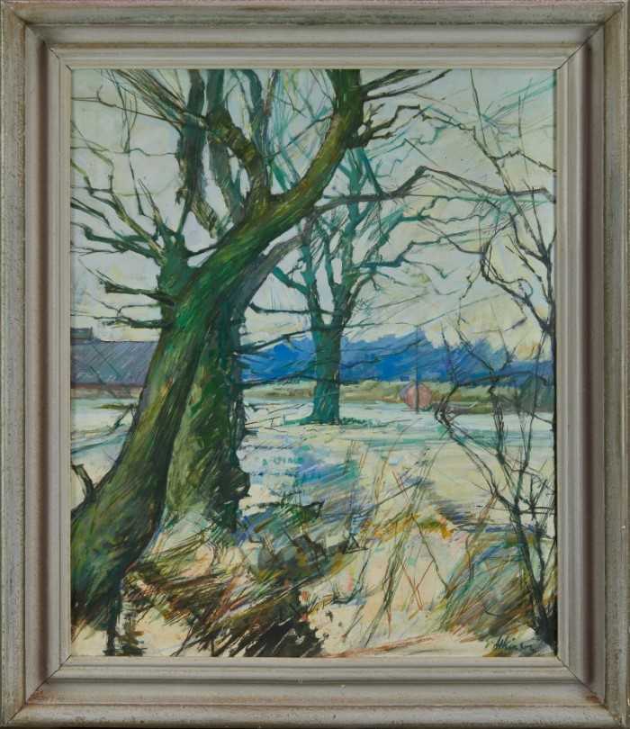 Lot 949 - Anthony Atkinson (1929-2014) oil on canvas - "Winter at Horkesley", signed, 62cm x 51cm, framed
