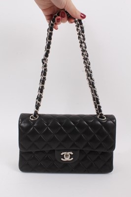 Lot 2051 - Chanel black quilted calfskin leather flap handbag with silver tone hardware