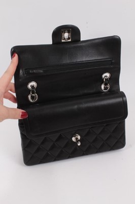 Lot 2051 - Chanel black quilted calfskin leather flap handbag with silver tone hardware