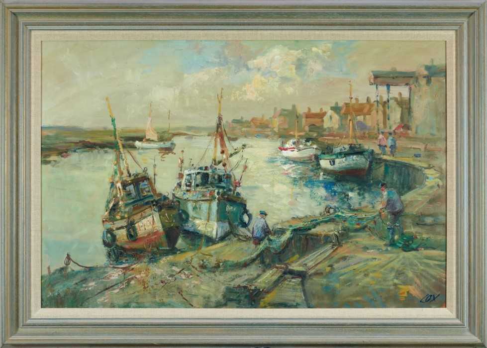 Lot 1047 - Jack Cox (1914-2007) oil on board - Wells Harbour, signed, 50cm x 75cm, framed