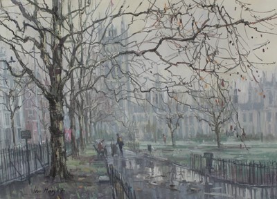 Lot 956 - *Ian Hay (b.1940) pastel - London street view, signed and dated ‘87, 
in glazed frame