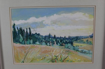 Lot 957 - Anthony Atkinson (1929-2014) gouache - Provençal Landscape near Le Pöet- Célard, signed, in glazed frame