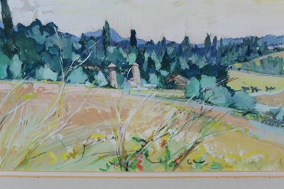 Lot 957 - Anthony Atkinson (1929-2014) gouache - Provençal Landscape near Le Pöet- Célard, signed, in glazed frame