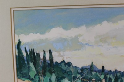 Lot 957 - Anthony Atkinson (1929-2014) gouache - Provençal Landscape near Le Pöet- Célard, signed, in glazed frame