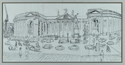 Lot 950 - *Edward Bawden (1903-1989) pen and ink drawing – Bank of Ireland, signed and dated 1963, in glazed frame