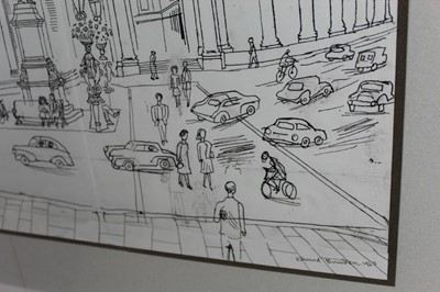 Lot 950 - *Edward Bawden (1903-1989) pen and ink drawing – Bank of Ireland, signed and dated 1963, in glazed frame