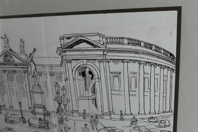 Lot 950 - *Edward Bawden (1903-1989) pen and ink drawing – Bank of Ireland, signed and dated 1963, in glazed frame