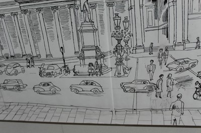 Lot 950 - *Edward Bawden (1903-1989) pen and ink drawing – Bank of Ireland, signed and dated 1963, in glazed frame