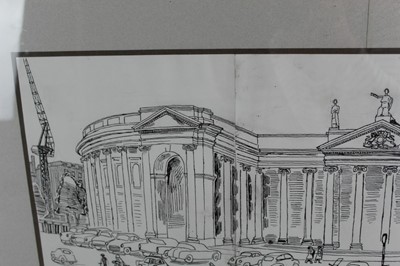 Lot 950 - *Edward Bawden (1903-1989) pen and ink drawing – Bank of Ireland, signed and dated 1963, in glazed frame