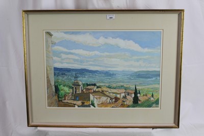 Lot 958 - Anthony Atkinson (1929-2014) gouache - Provençal Landscape, Rooftops of Le Barroux, signed, in glazed frame