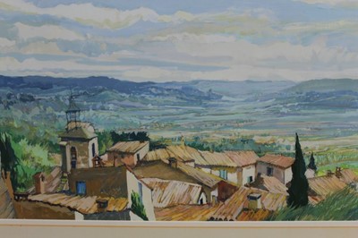 Lot 958 - Anthony Atkinson (1929-2014) gouache - Provençal Landscape, Rooftops of Le Barroux, signed, in glazed frame