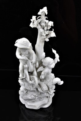 Lot 49 - A Derby bisque group emblematic of Fire, from the Four Elements series, late 18th/early 19th century, incised model number 48 to base, 24cm high