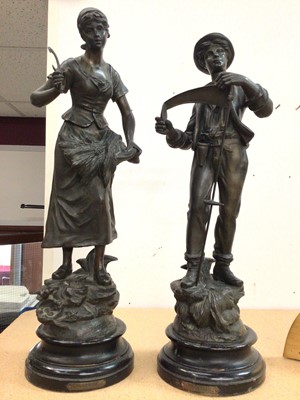Lot 387 - Pair of spelter farming figures