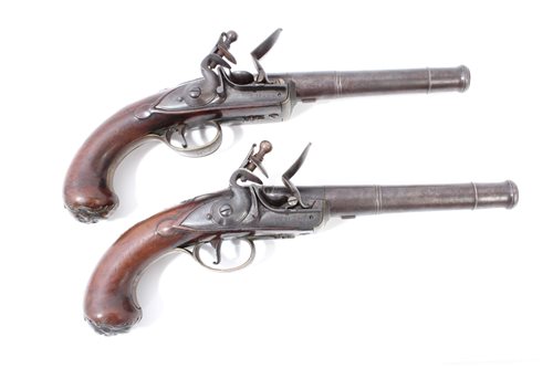 Lot 908 - Fine pair Georgian flintlock cannon barrel...