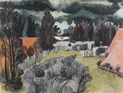 Lot 1038 - *Dione Page (1936-2021) pastel with gouache on paper laid on card - 'Wind, gravel and reeds', signed and titled, 78cm x 60cm, unframed