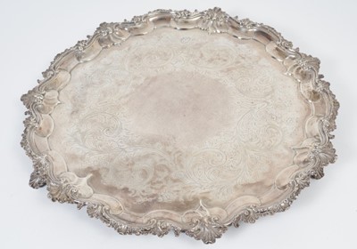 Lot 261 - Large, fine quality, George II silver salver of circular form.