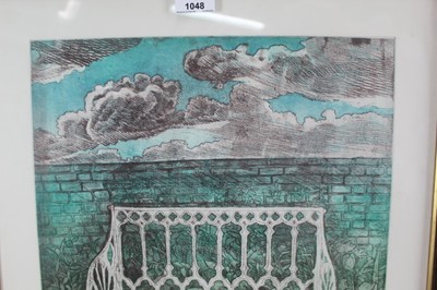 Lot 1048 - *Richard Bawden (b.1936) signed artists proof etching - 'The Garden Seat', 58cm x 45.5cm, in glazed frame