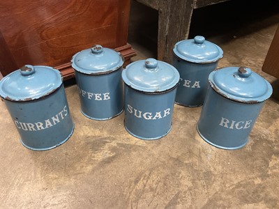 Lot 169 - Five enamelled kitchen jars - rice, currants etc.