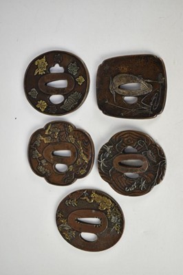 Lot 940 - Group of five Japanese bronze Tsubas