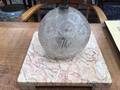 Lot 832 - 1930s Art Deco table lamp figure on glass ball shade with marble base