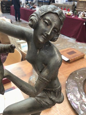 Lot 832 - 1930s Art Deco table lamp figure on glass ball shade with marble base