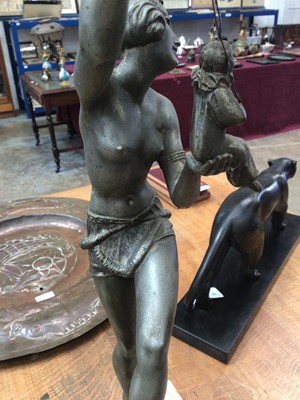 Lot 832 - 1930s Art Deco table lamp figure on glass ball shade with marble base